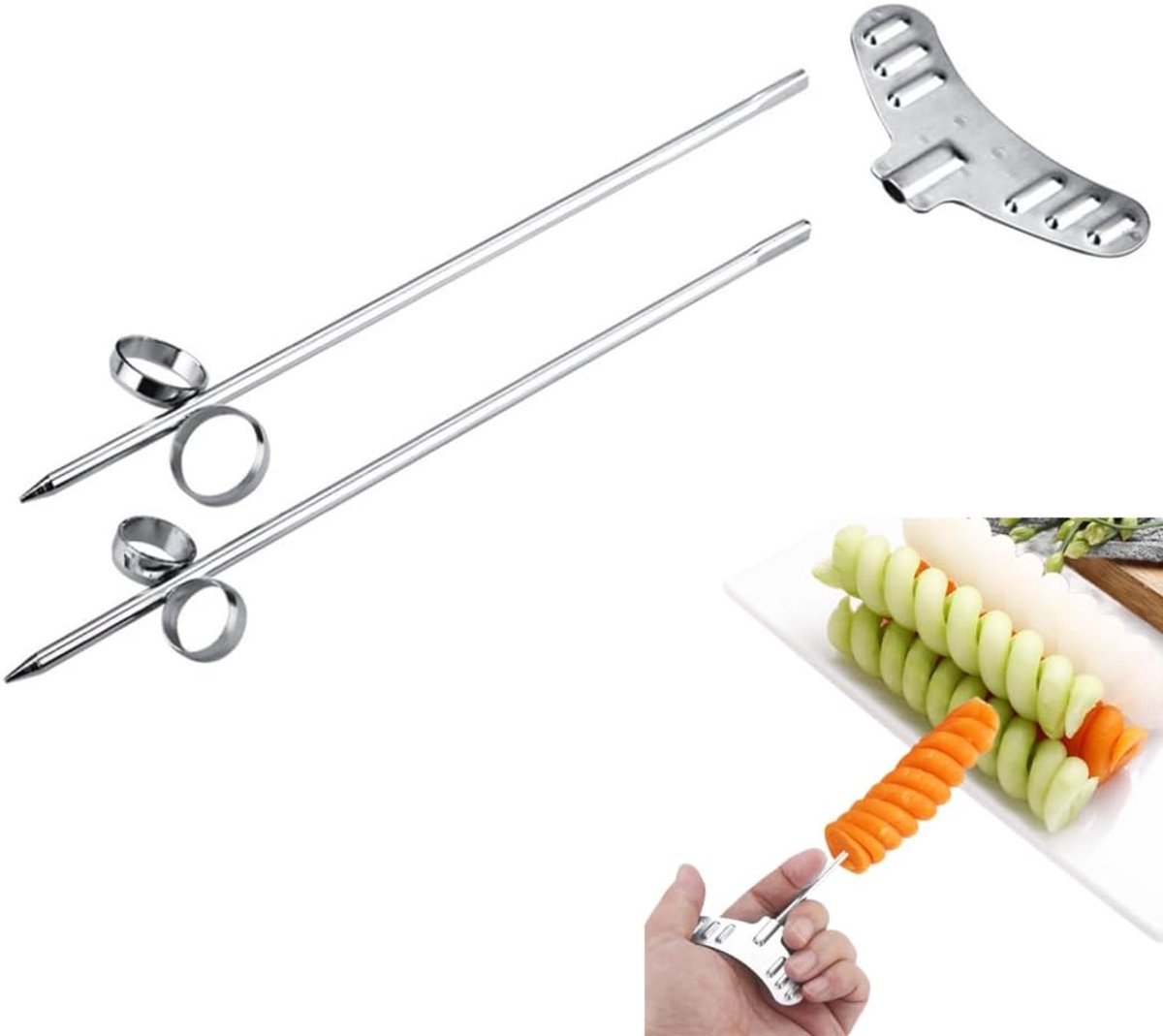 2 stks/set Rvs Groente Spiraal Cutter Snijmachines Handmatige Aardappel Wortel Komkommer Carving Roller Home Keuken Snijgereedschap