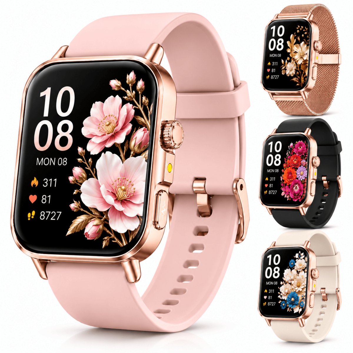 Smartwatch Dames & Heren – 2.0" HD Touchscreen – Bluetooth Bellen – 4 Bandjes Incl. – Hartslagmeter, SpO₂ & Slaapmonitor – IP68 Waterdicht – 136 Sportmodi – 450mAh Batterij – SOS & Zaklamp – Samsung & iPhone