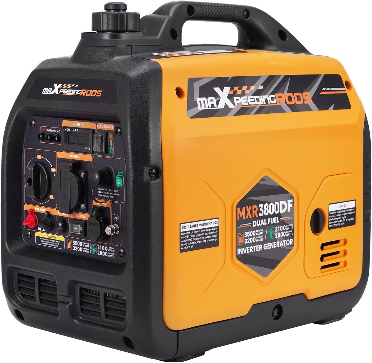 Generator 3500W - LPG/benzine inverter - stille krachtbron met 230V/16A aansluiting en 2 USB-poorten voor camping, garage en buitengebruik - Industrohome