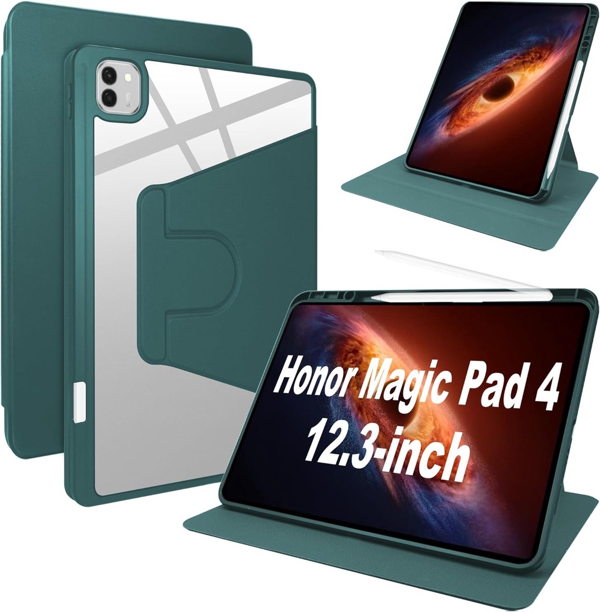 Hoesje voor Honor Magic Pad 4 12.3" - PU Leren & Flexibel Silicone - Draaibare Standaard - Perfect voor Kijken - ShopVlot
