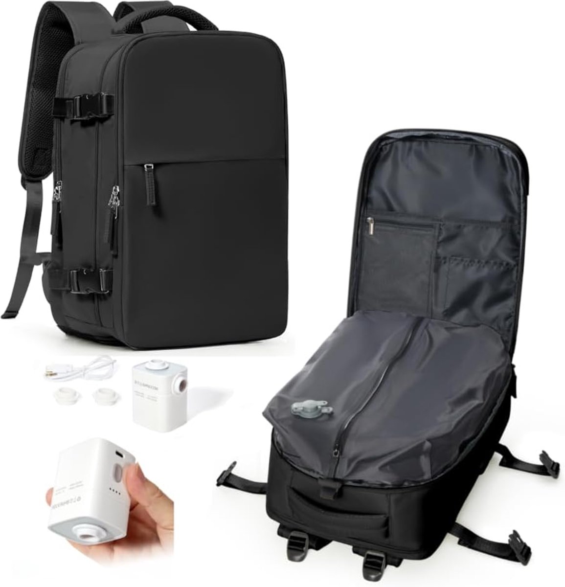 SnelShoppen - Vacuüm Rugzak Handbagage Vliegtuig met Vakuümpomp – Travel Airbag Backpack voor Dames & Heren – Vacpack Reistas met Vakuümsysteem – Zwar