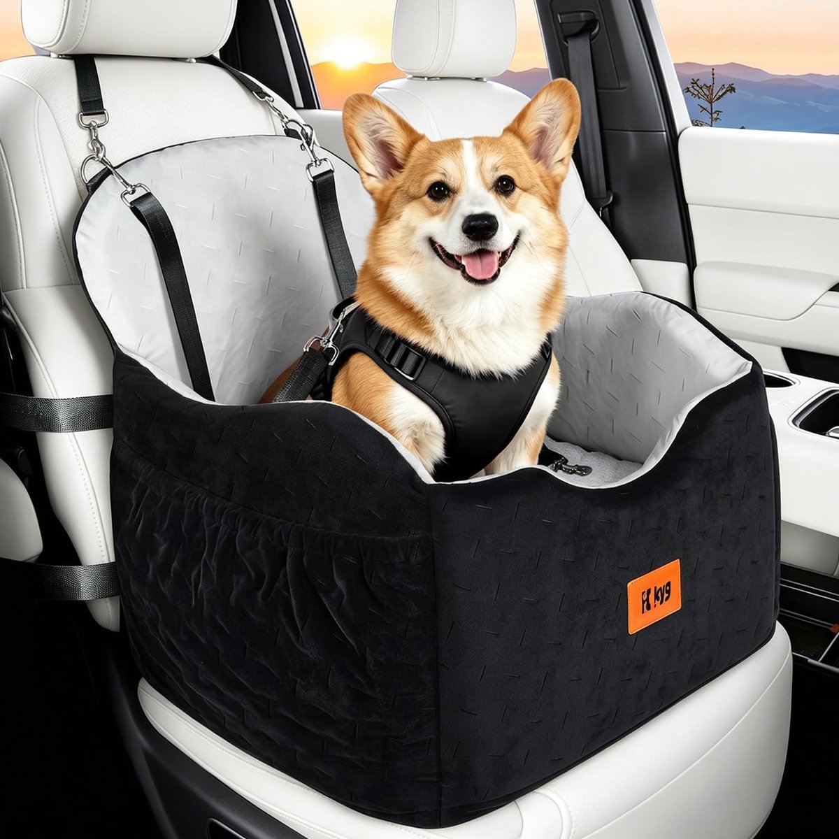 SnelShoppen - KYG Autostoel voor Honden M - Veilig, Comfortabel, Waterdicht, Zwart - Ideaal voor Reizen, Auto, Huisdieren, Hond, Geschikt voor Middenm
