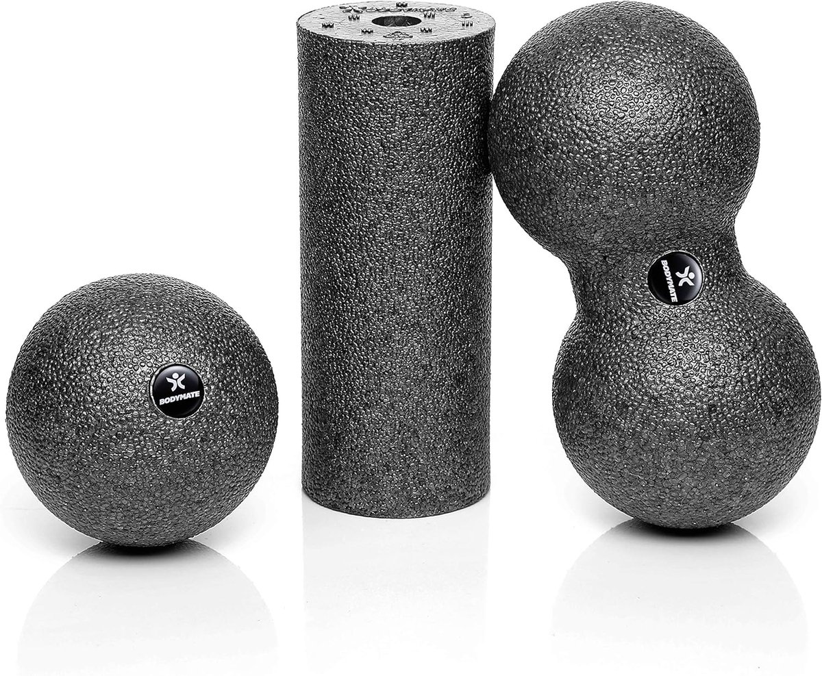 SnelShoppen - Mini Fascia Roller Set 15x6 cm + Massage Ball 8 cm + Duo Ball 8 cm - Perfect voor Zelf-Massage, Diverse Kleuren