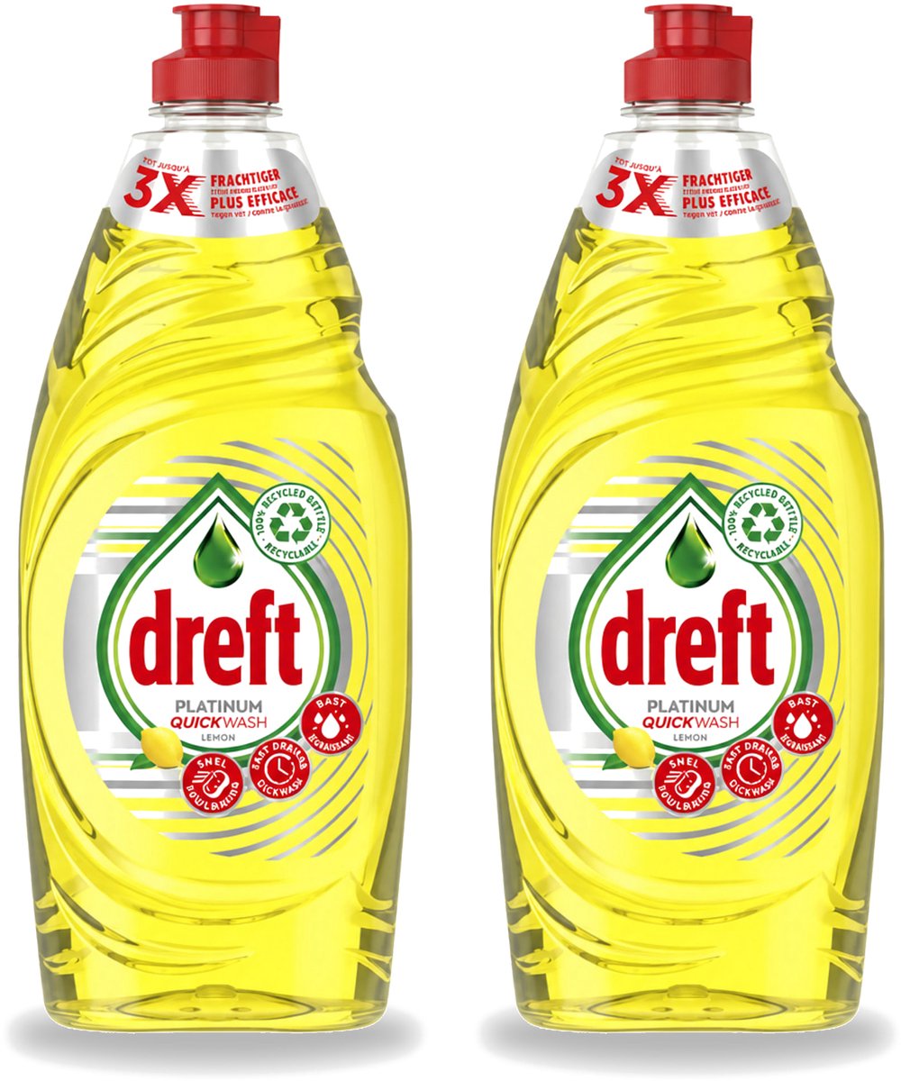 2 x Dreft Platinum Quickwash - Vloeibaar Afwasmiddel - Citroen- 625 ml - Voordeelverpakking - 2 stuks