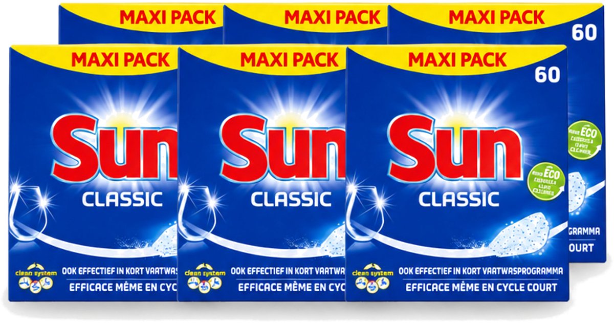 6 x Sun Classic - Vaatwastabletten - Eco - Voordeelverpakking - 60 Tabletten - Voordeelverpakking - 6 stuks