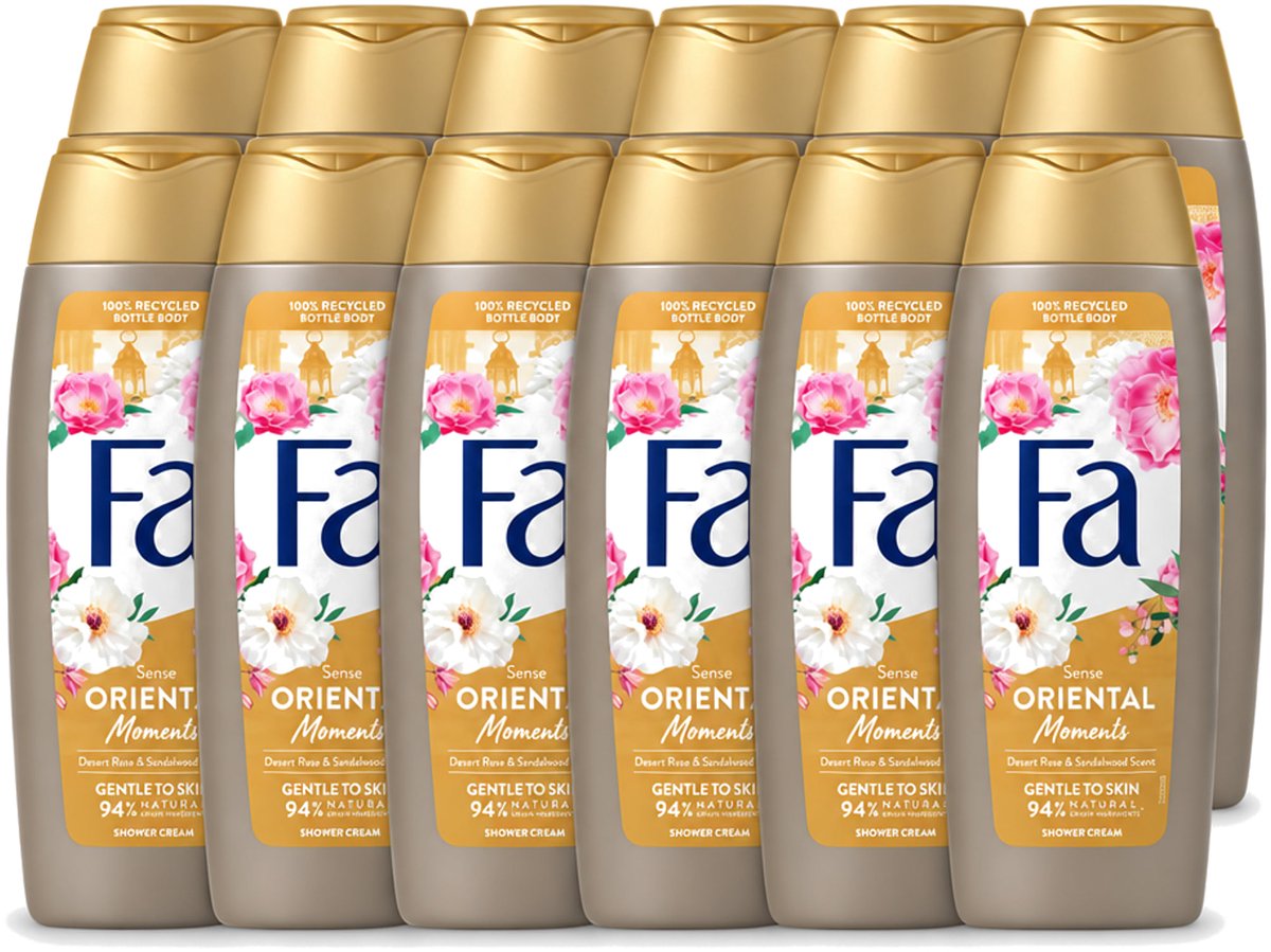12 x Fa - Oriental Moments - Douchecrème - Woestijnroos & Sandelhout - 250 ml - Voordeelverpakking - 12 stuks