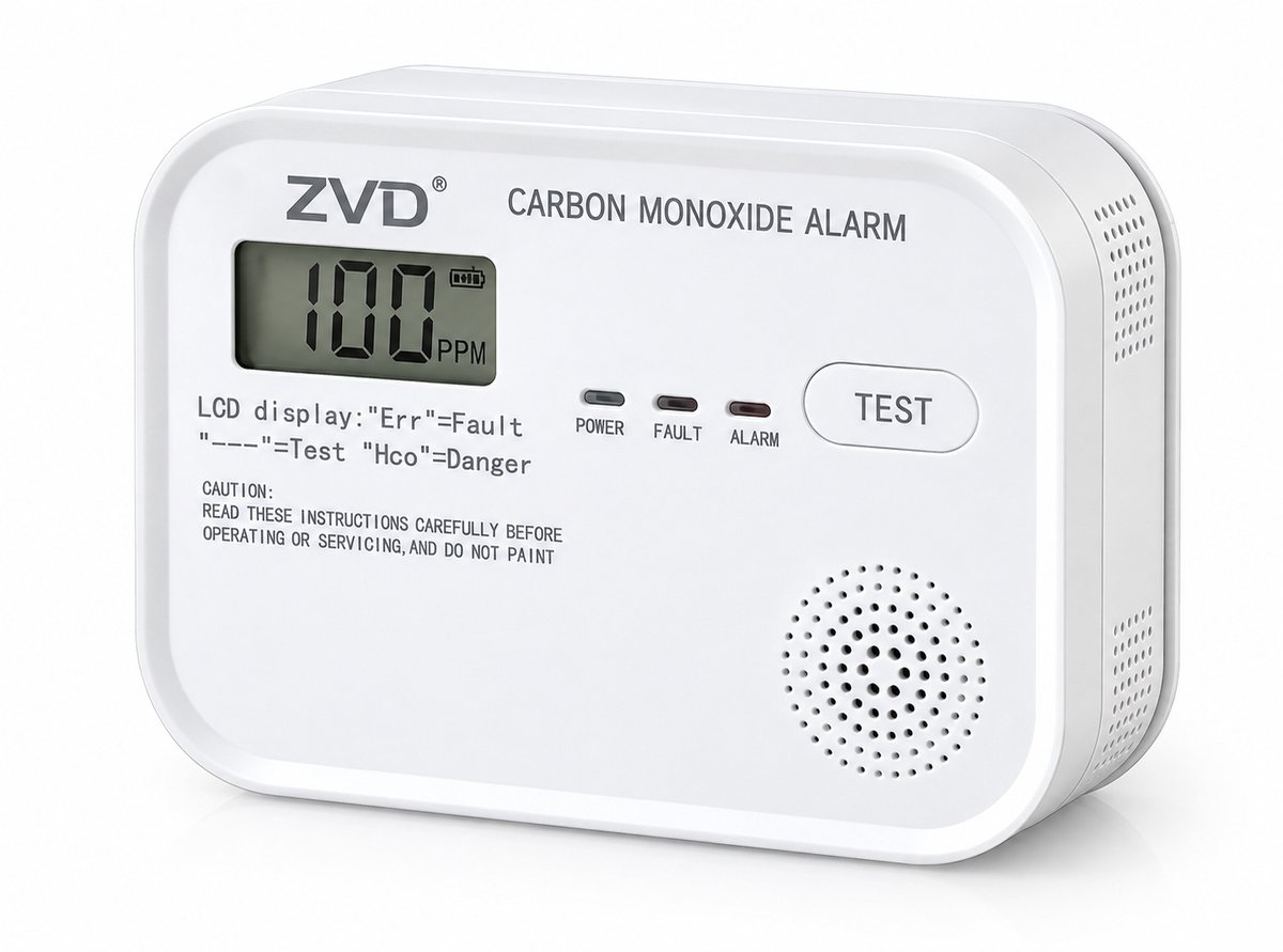 Koolmonoxidemelder en CO-alarm met LCD-Scherm - 85dB - Elektrochemische Sensor - Testknop -Wandmontage - 1 Stuk