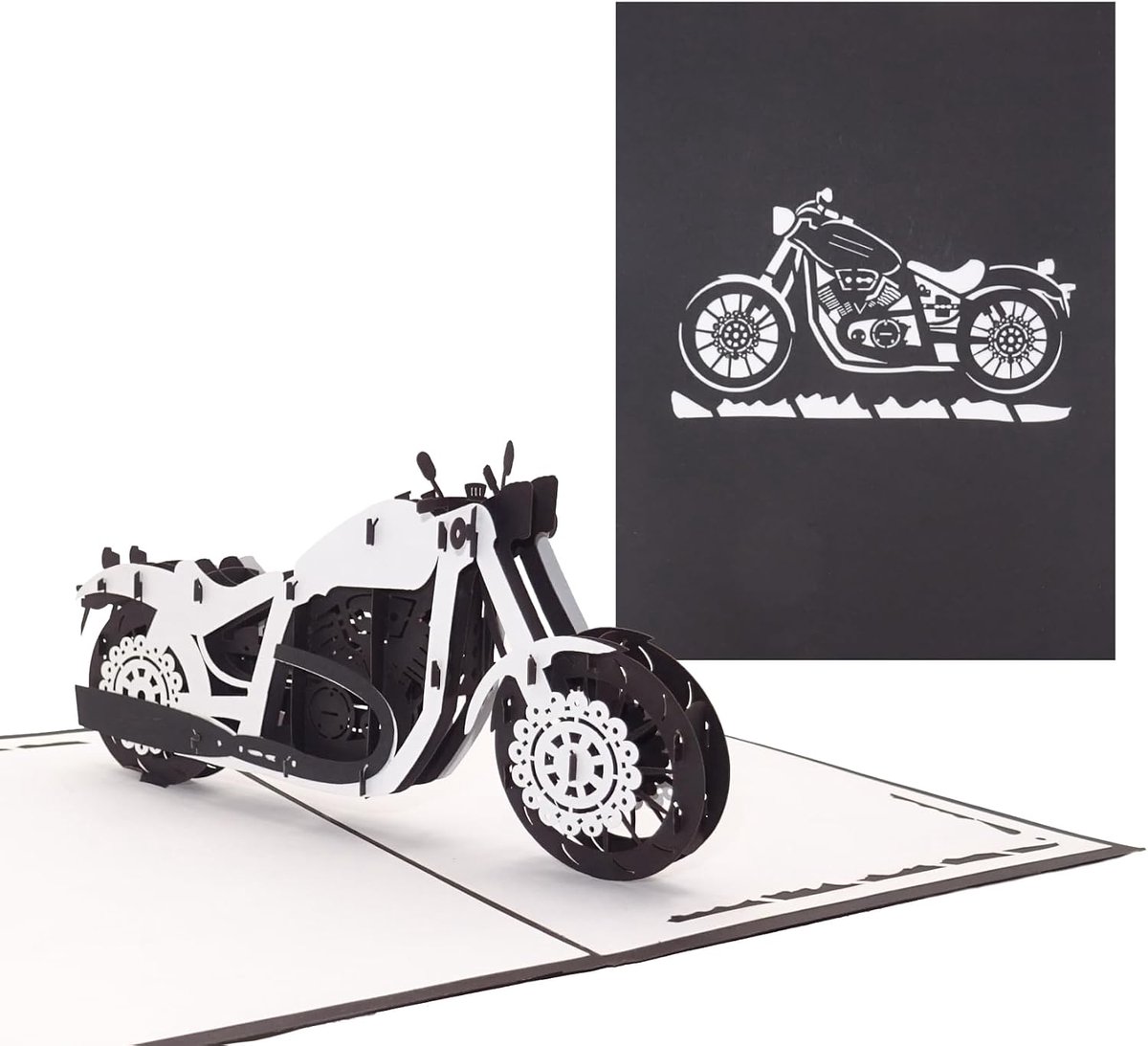 SnelShoppen - Pop-up Kaart Motorfiets Zwart, 3D Verjaardagskaart, Biker Uitnodiging, Cadeau-idee voor Verjaardag en Voucher voor Rijbewijs en Motorron