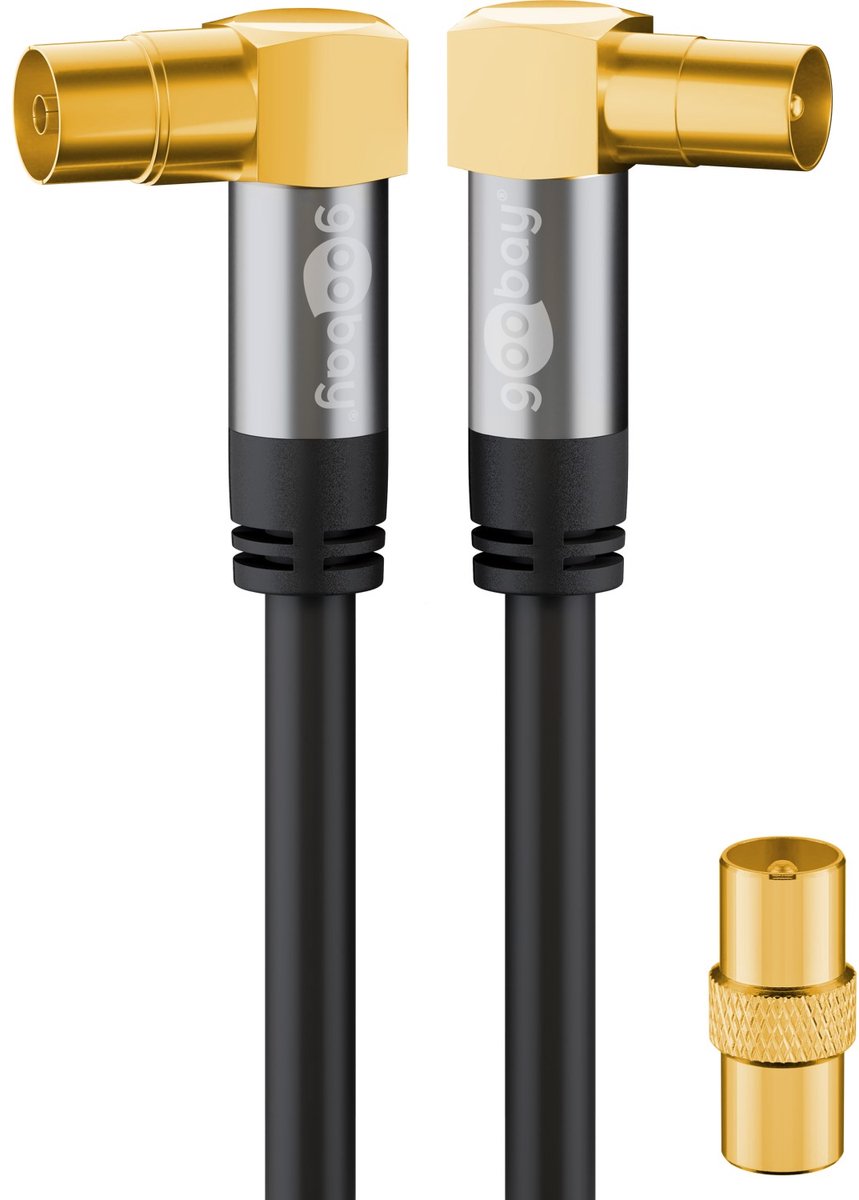 Image of Goobay TV-antennekabel type 70455 haaks 1 m, 135 dB 4x afgeschermd en verguld, coax-contrastekker 90° naar coax-stekker 90°