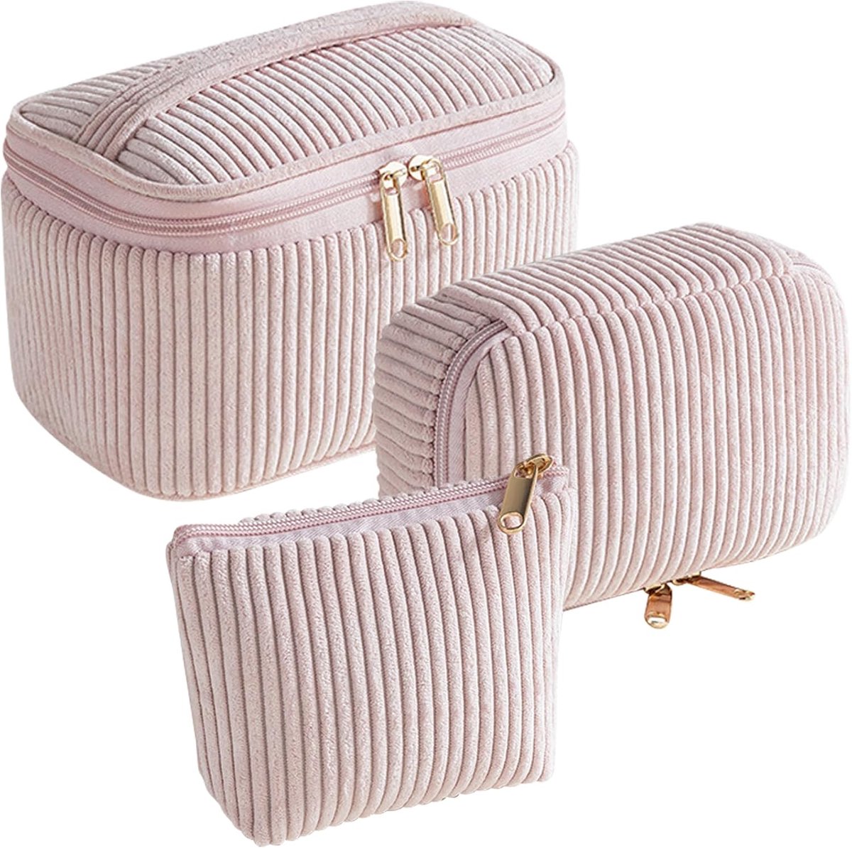 3-delige toilettas voor dames, met print, cosmeticatas, toilettas, reistoilettas voor dames, make-up, grote toilettas voor vrouwen en meisjes, roze