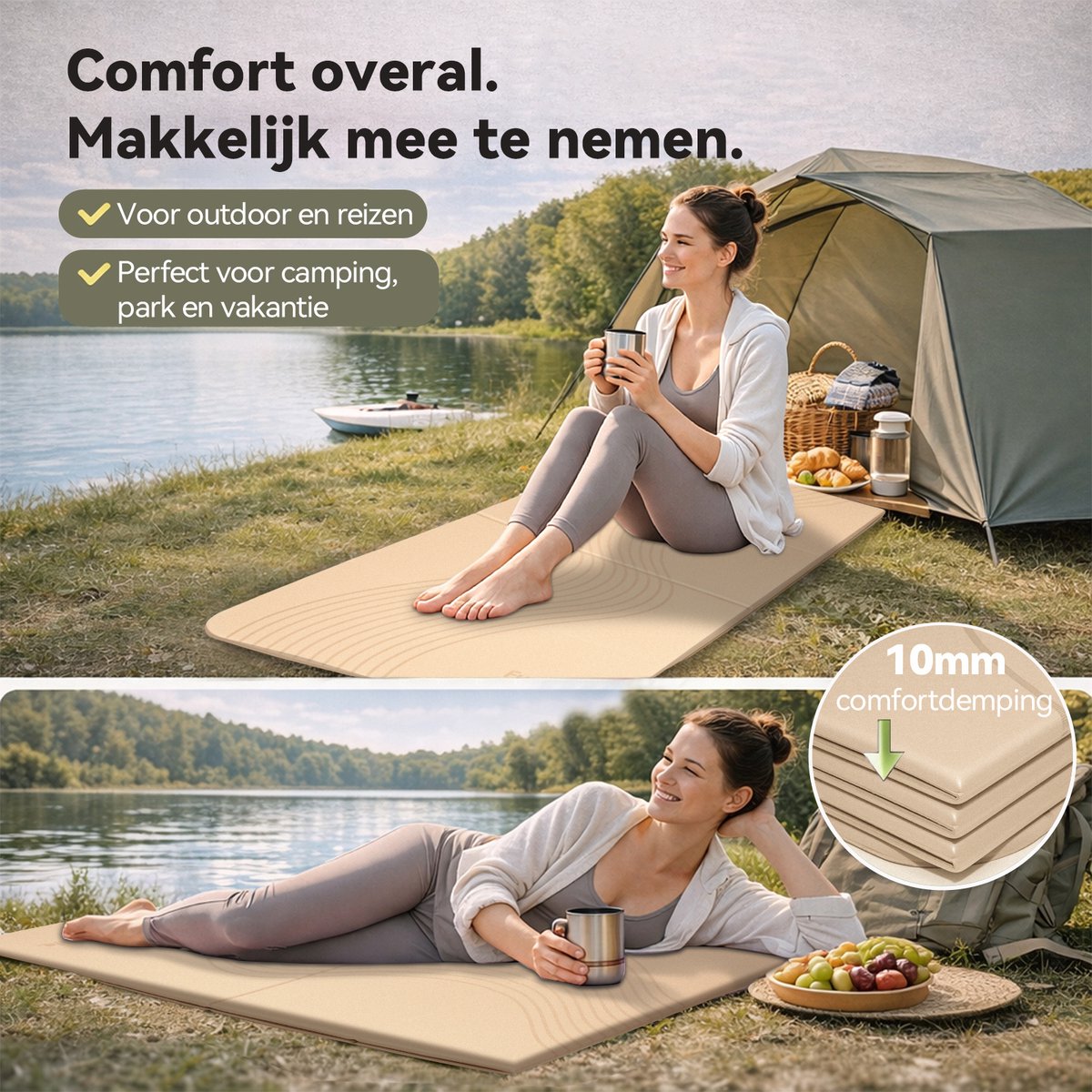 FunLife 7-Delige Opvouwbare Yogamat 190 x 66 cm - 10 mm Dik - Antislip Fitnessmat voor Yoga, Pilates en Thuis Workout - Soft Flow thumbnail 3