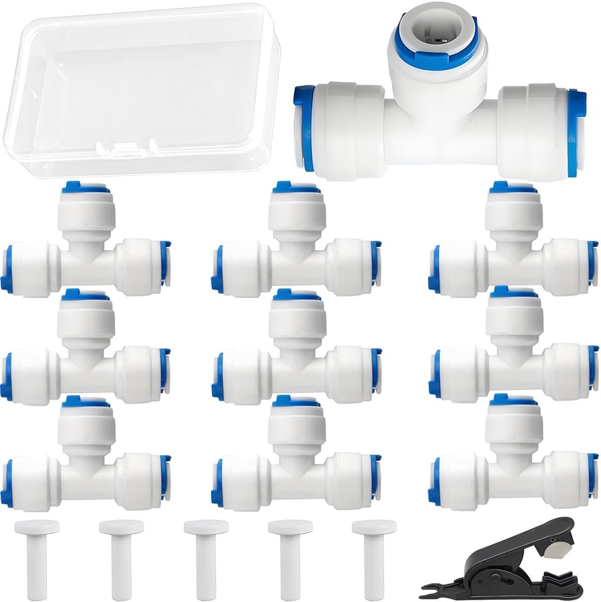 10 Stuks 1/4" Tee 3-Weg Koppeling voor Water Slangen en Omgekeerde Osmose Systemen, Snelle Aansluiting en Plug-in Ontwerp