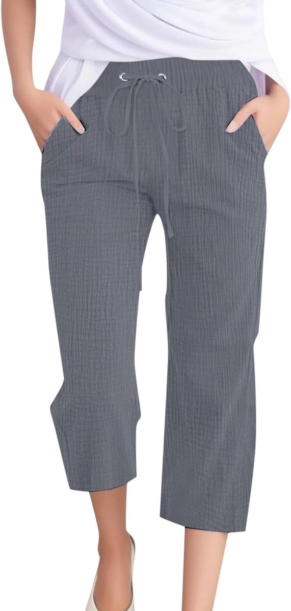 Broek Dames Zomer Brede Hoge Taille Vloeiend Lichtgewicht Losse Zakken Chic Strand Bohemian Recht Katoen Casual Mode A30