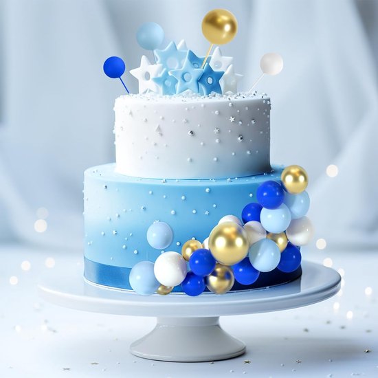 48 stuks taartdecoratie ballen Cake taart ballen decoraties ballon cupcake taartversiering voor verjaardag feest bruiloft babyparty taartdecoratie (Koningsblauw, Lichtblauw, Wit, Goud) — afbeelding 3