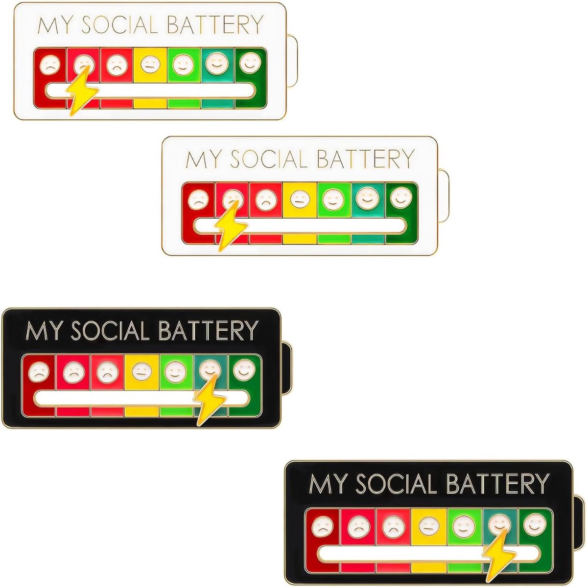 Social Battery Badge Pin, versterkte schuifbare broche voor 7 dagen, leuke sociale stemming broche
