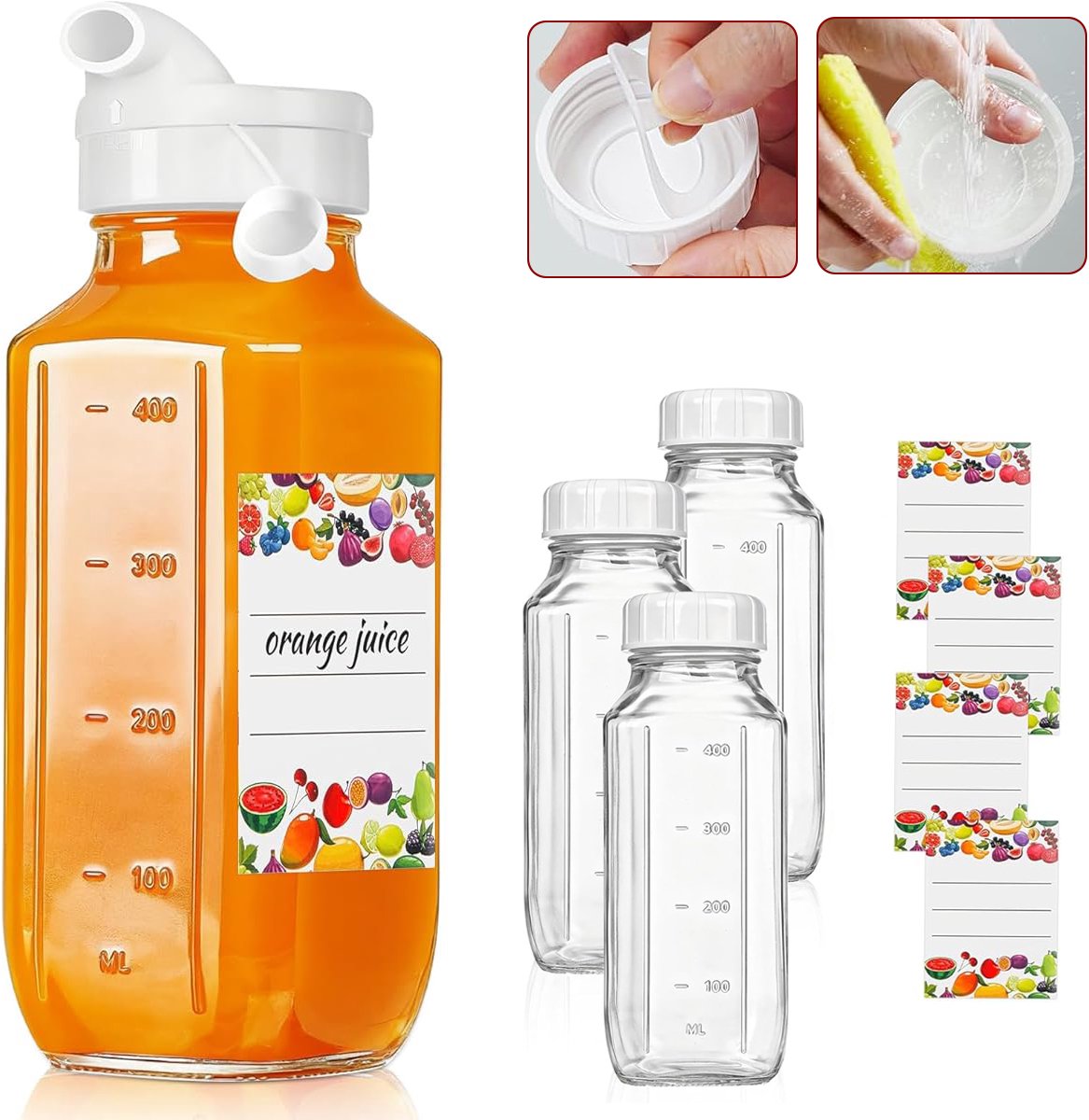 Glazen Sapflessen Met Deksel - Set Van 4 Melkflessen - 500ml Smoothiefles - Vierkante Drinkpotten Met Inhoudsmarkering