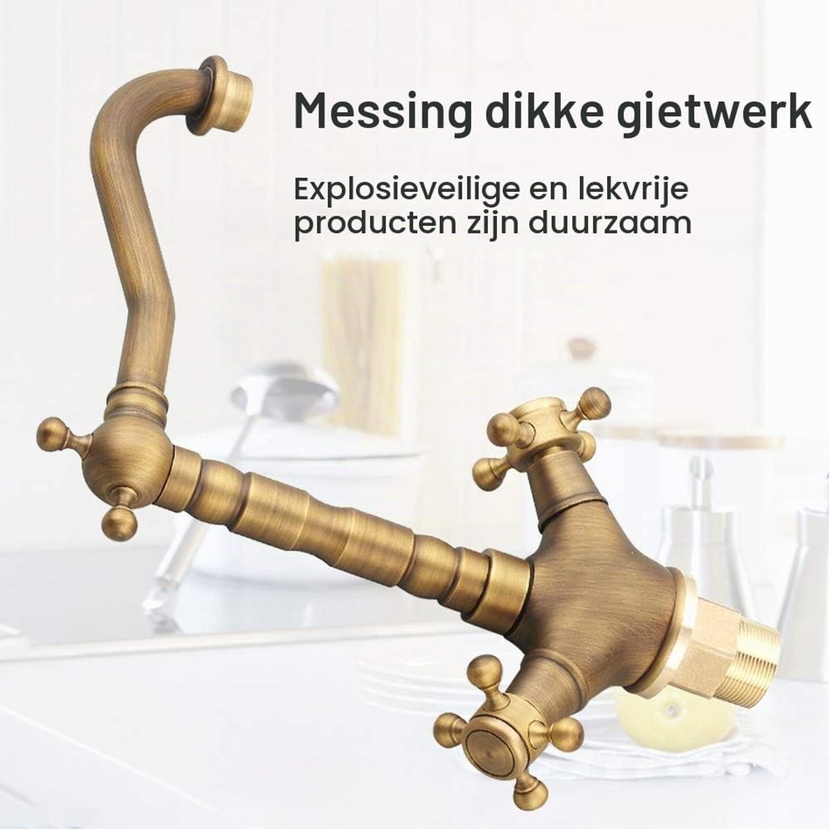 Kraan, 360° draaibare keukenkraan, messing mengkraan voor de wastafel, badkamerkraan met twee hendels, warm en koud water, inclusief flexibele slang, duurzaam ontwerp