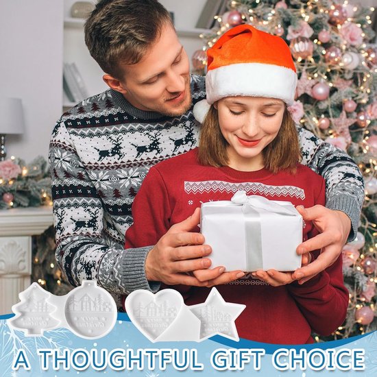 Gietvormen Kerstmis, 4 stuks siliconen vormen, kersthangers, gietvormen, siliconen hanger met dennenboom, ster, hart, voor doe-het-zelf hars, kerstdecoratie en woondecoratie — afbeelding 5
