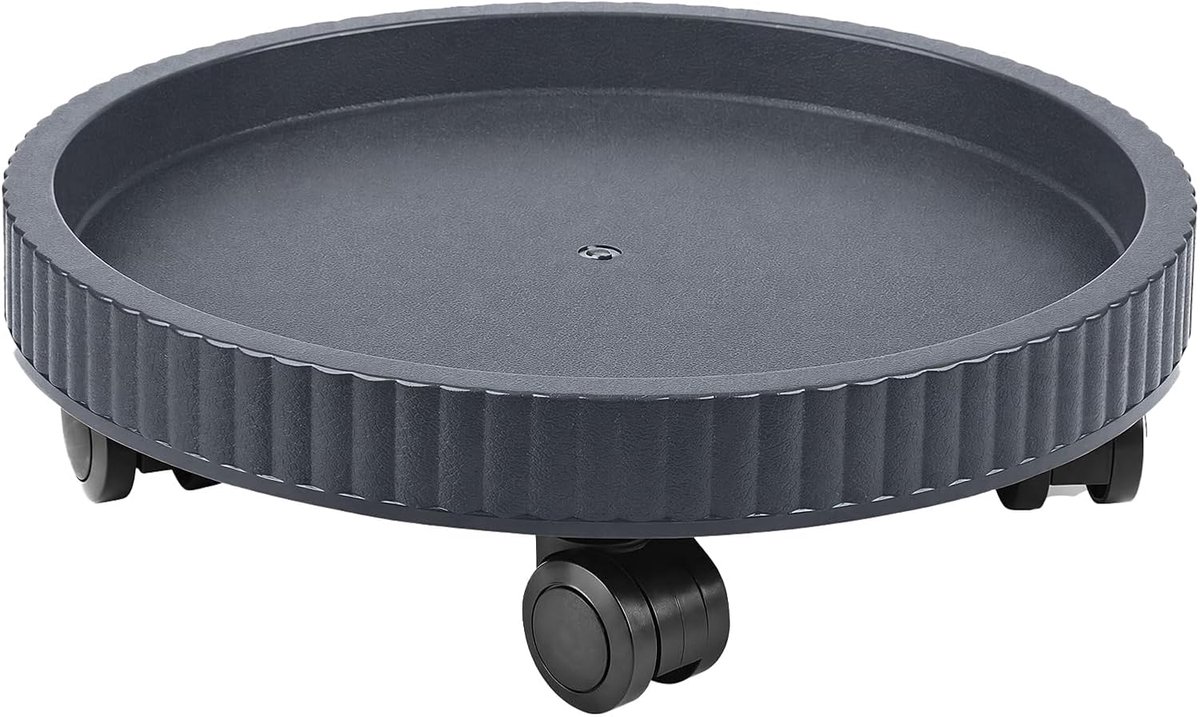 Bloempotonderzetter met wielen, plantenroller voor buiten, weerbestendig, rond met 360° wielen en opvangrand, belastbaar tot 60 kg, voor bloempotten en plantenbakken (grijs, 32 cm)