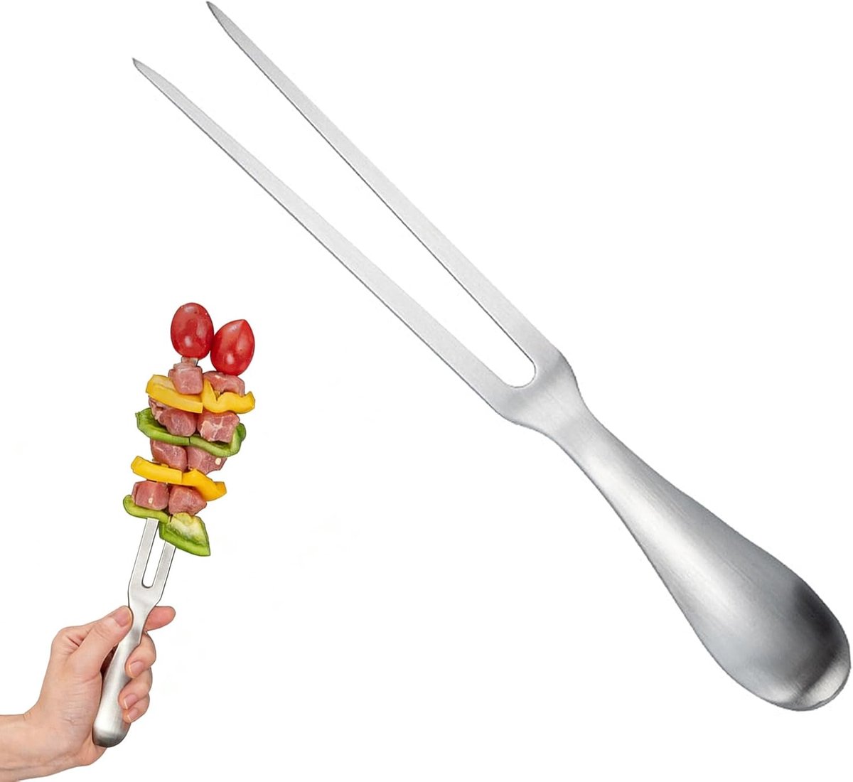 26,5 cm 304 premium roestvrijstalen vleesvork, vlees koken barbecuevork met ergonomische handgreep voor barbecue, kalkoengebraad, diner feest festival (vaatwasmachine-veilig)