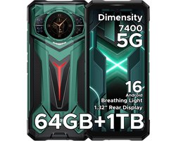 DOOGEE S200 Ultra 5G - Robuuste Smartphone - Robuuste Telefoon - 64GB RAM + 1TB ROM /2TB TF -Dimensity 7400 - 11000 mAh /66W --6,72 inch 120Hz - Android 16 -Nachtzicht-100 MP AI camera - NFC - GPS -1,32 inch display achteraan - Groente