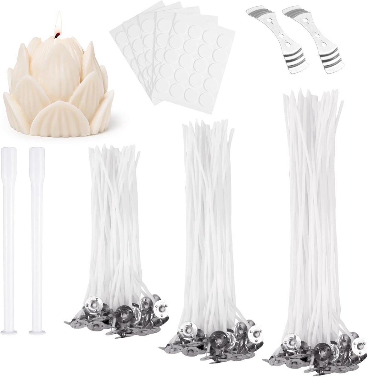 Lonten, lonten voor gietkaarsen, lonten voor rookloze kaarsen, lonten met lonthouder voor het maken van aromatherapie-kaarsen (10/15/20 cm)