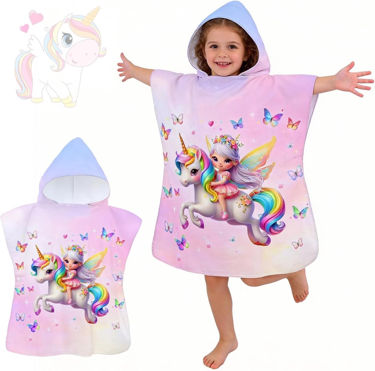 Kinderstrandhanddoek, badponcho voor kinderen, met capuchon, eenhoorn, strandhanddoek, microvezel, badhanddoek voor strand, zwembad, sport en picknick (60-120 cm)