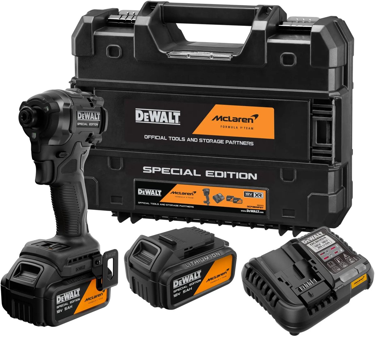 DeWALT - 18V accu slagmoersleutel, McLaren, 2 accu’s van 5,0 Ah XR Li-Ion, oplader DCF86MP2T