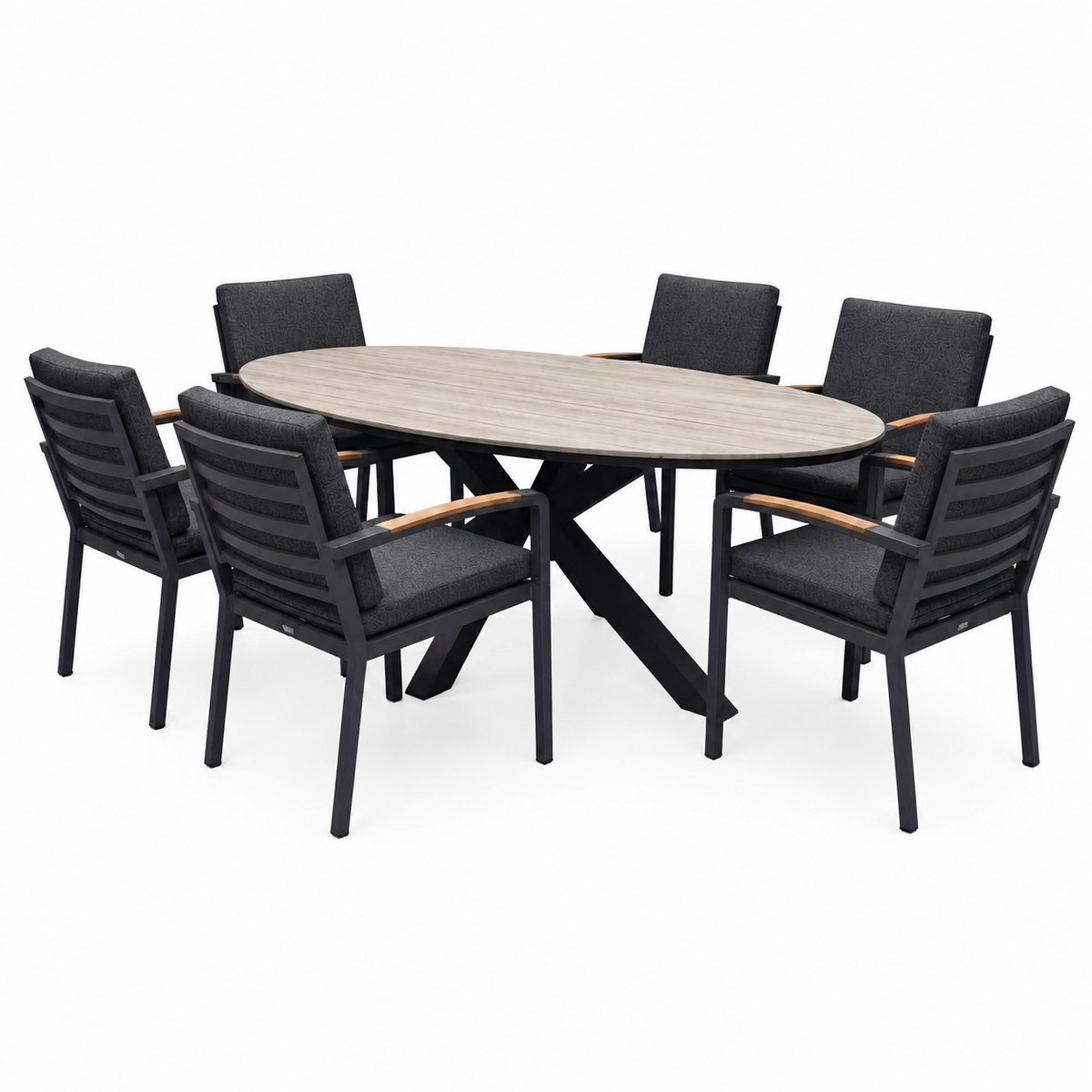 Salvador Costa Rica dining tuinset 220x115xH75 cm 7 delig antraciet polywood
