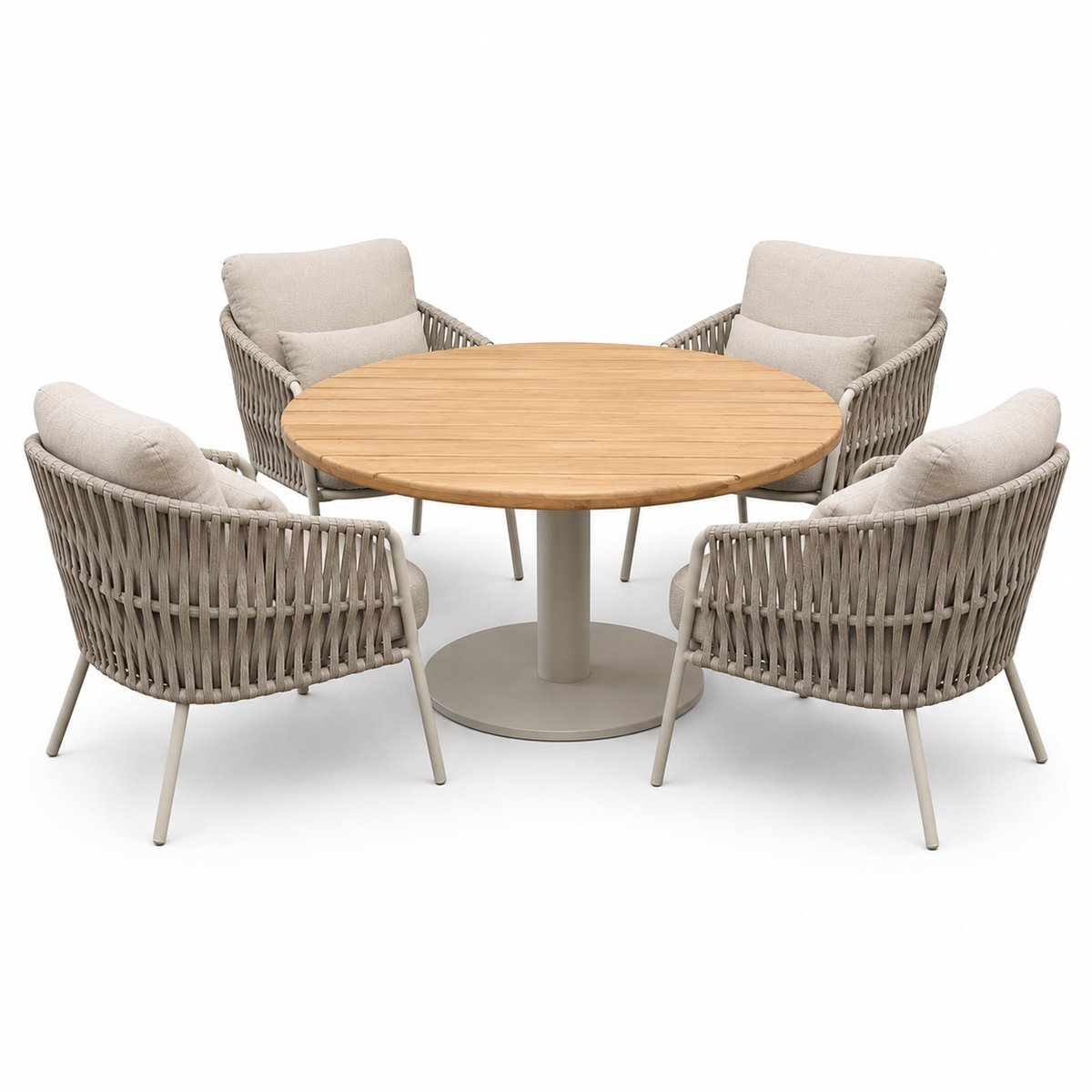 Torino Sarenza low dining tuinset 140xH71 cm 5 delig teak zand