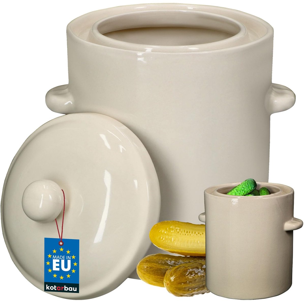 KOTARBAU® Zuurkoolpot - Keramische Fermentatiepot 5L met Deksel en Waterrand Fermentatiepot - voor Zuurkool - Kimchi en Groenten - Steengoed - Beige