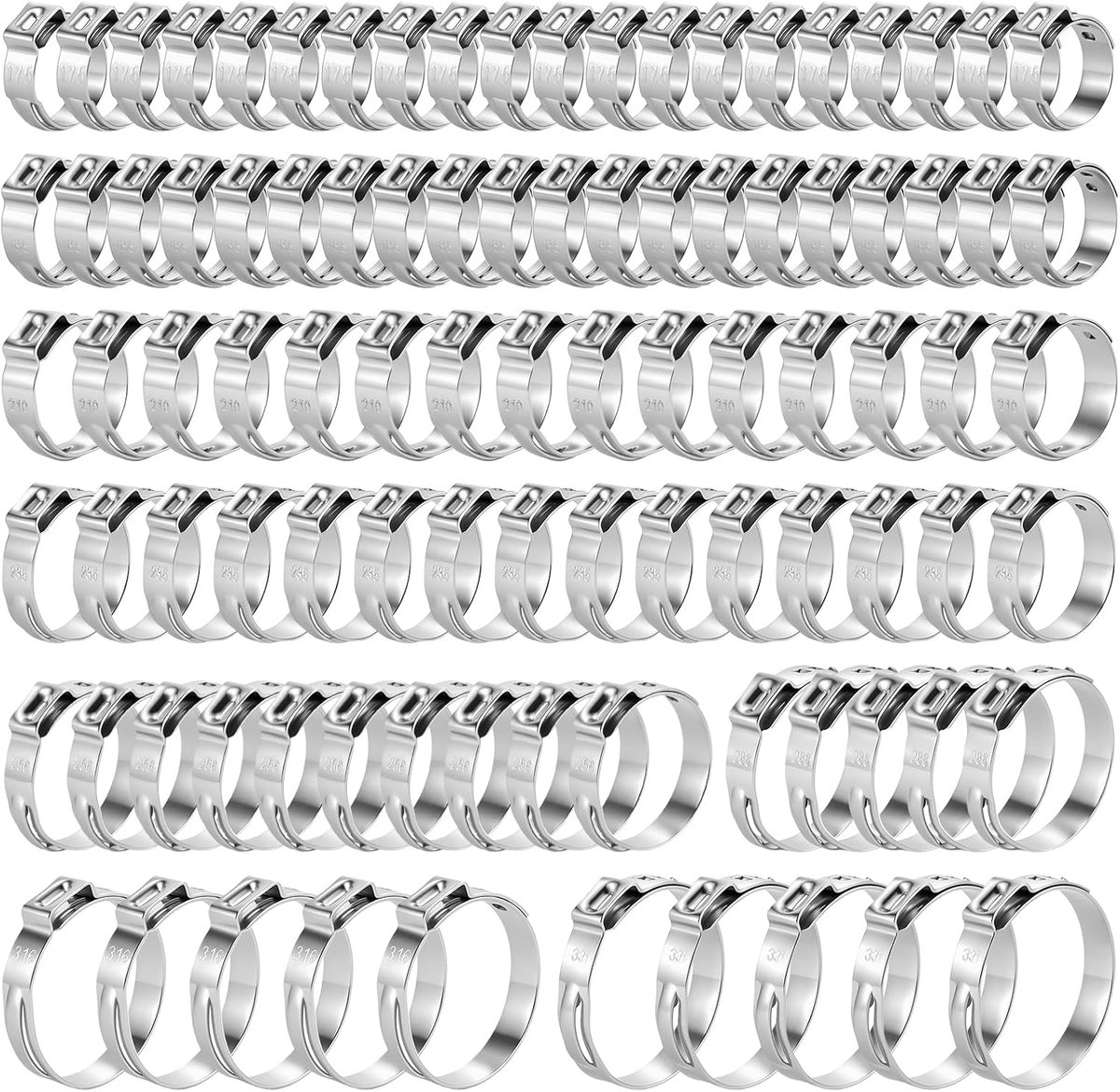 Hose Clamps Set of 95 Pieces 8 Sizes 15-33.6 mm Stainless Steel Hose Clamps Adjustable Ear Clamps for Water Tubing Car - ShopVlot