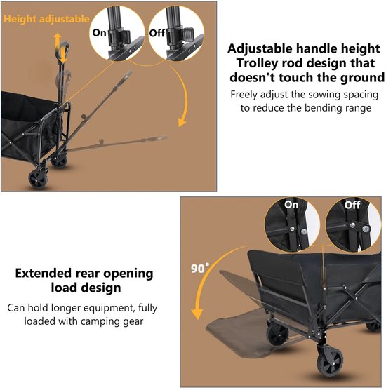 Heidat bolderkar - Opvouwbaar - Uitklapbaar - 150 liter - Tot 75 kg - 360° wielen - Zwart — afbeelding 5