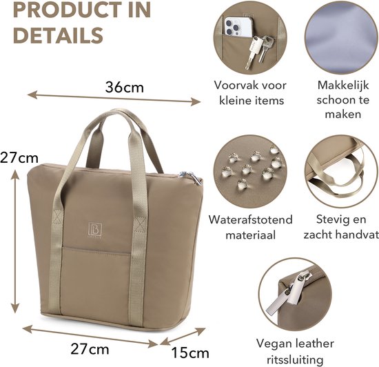 Brisby Koeltas Lunchtas 9L – 4-Laags Geïsoleerd – Inclusief 2 Koelelementen – Waterafstotend – Voor Werk, School & Onderweg - Taupe van Brisby — afbeelding 5