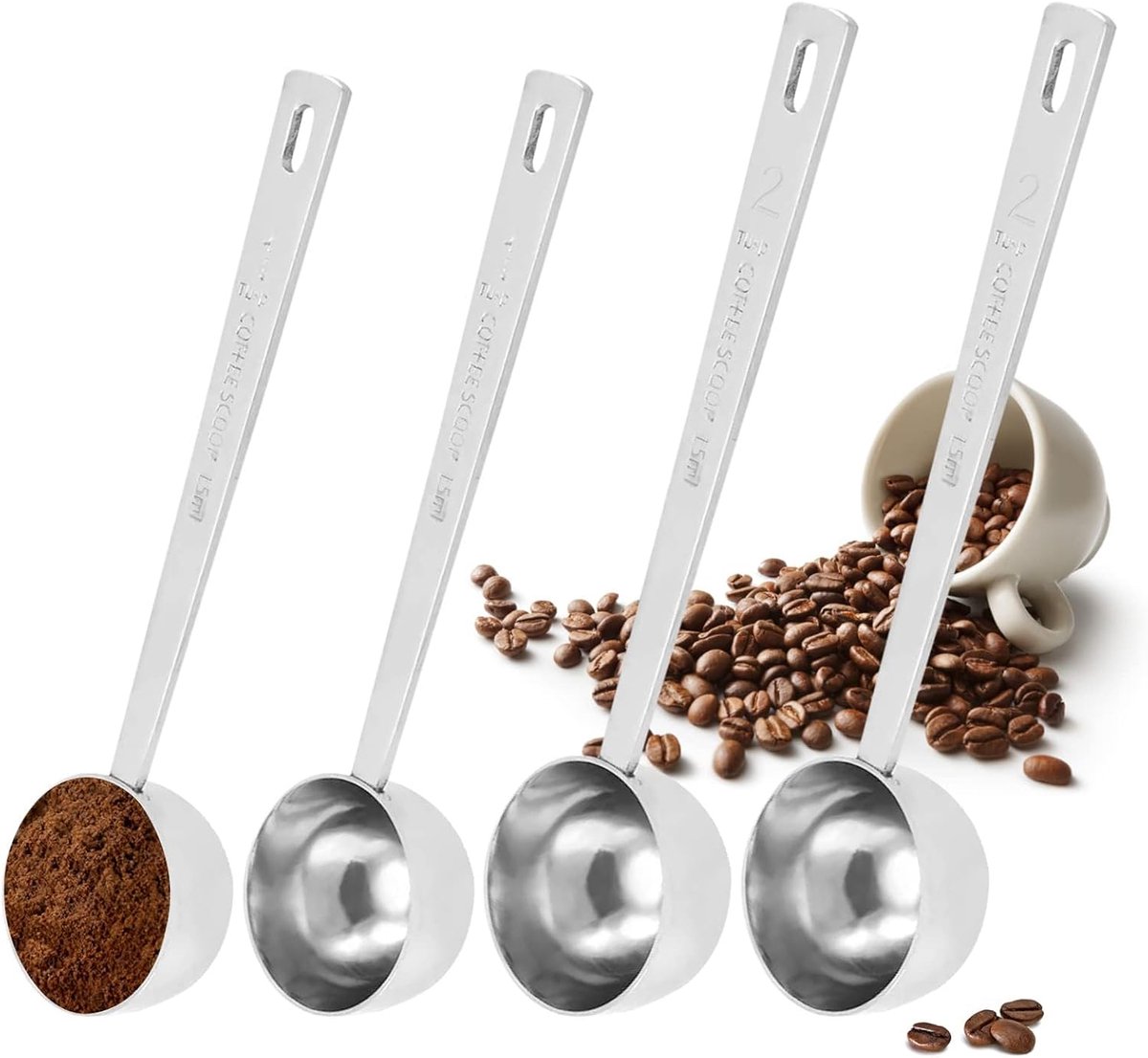Coffee spoon stainless steel, 4 pieces coffee spoons portioner with long handle, measuring spoon stainless steel - ShopVlot