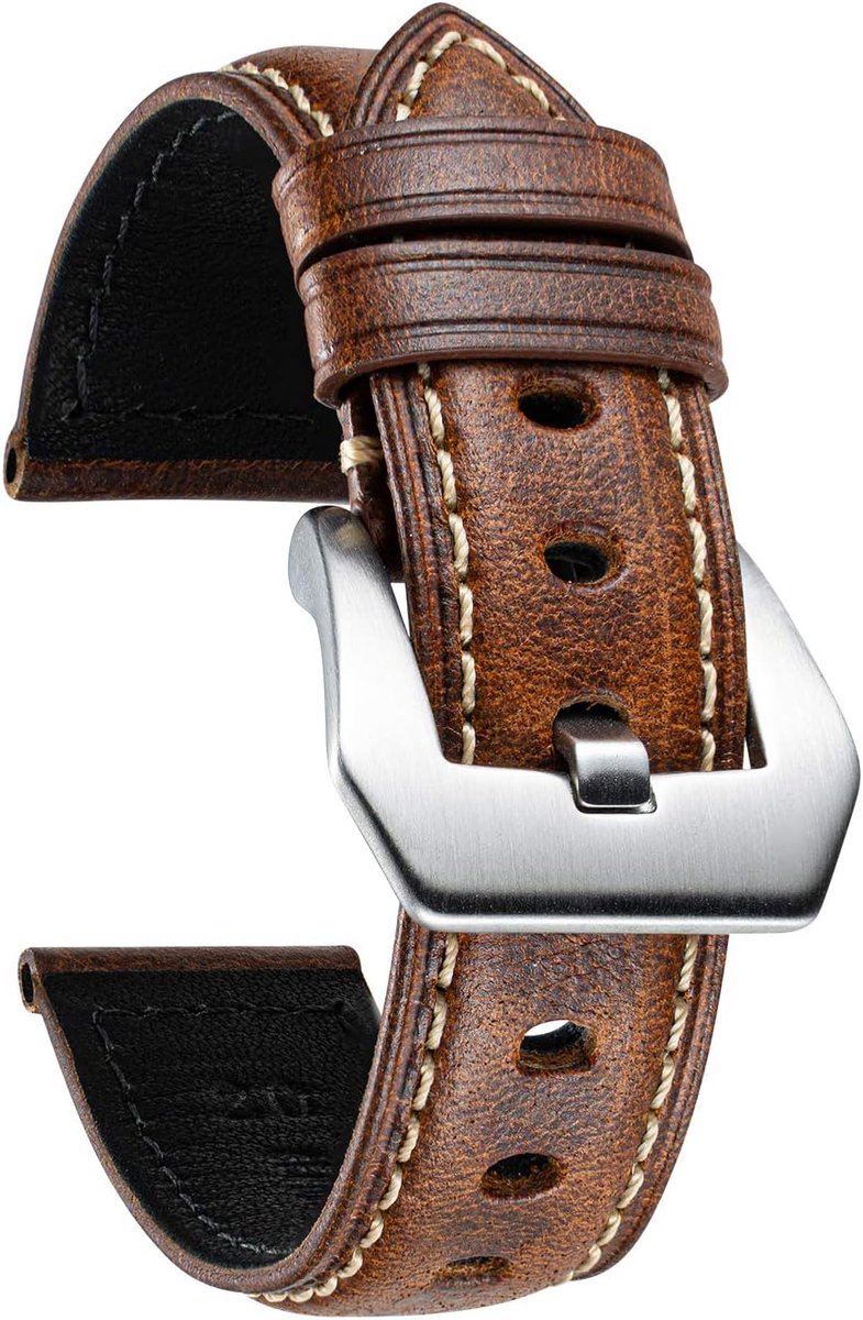 BINLUN Retro Leather Watch Band For Men 18mm 20mm 22mm 24mm 26mm Handmade Oil Waxed Leather Strap Replacement Vintage - ShopVlot