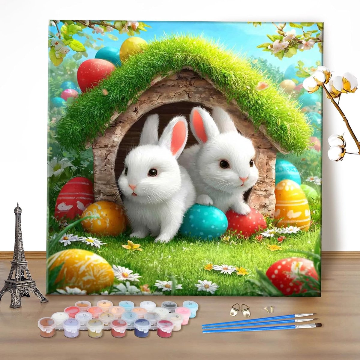 Paint by Numbers Kit - Pasen Konijn 40x40cm - DIY Canvas Schilderen - Perfect voor thuisdecoratie - ShopVlot