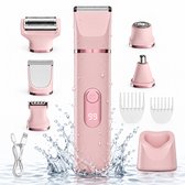 Ladyshave voor Vrouwen 5-in-1 - Scheerapparaat Dames - Bikinitrimmer, Gezichtstrimmer & Neustrimmer - 5 Opzetstukken - Nat & Droog - USB Oplaadbaar - Roze