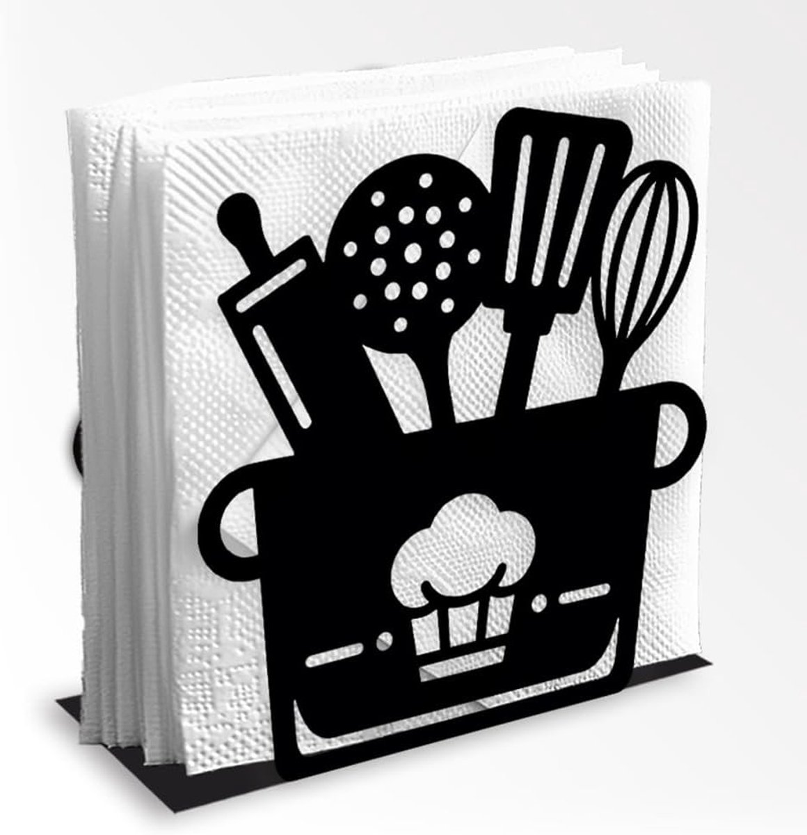 Kitchenware, Decorative Black Metal Napkin Holder for Table, 13.5x12.5x5cm Pot and Shovel, Standing Napkin Holder for - ShopVlot