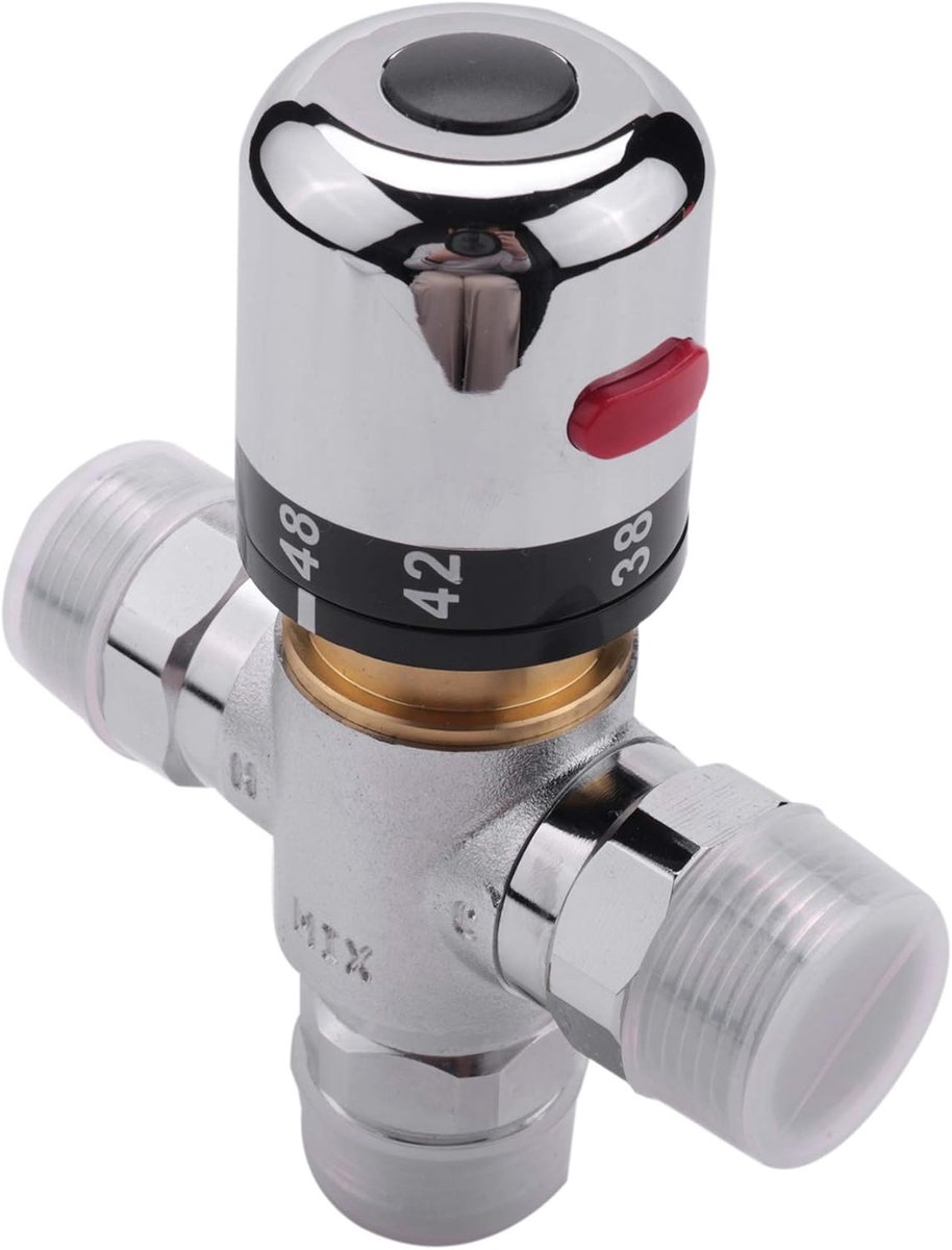 3-Way Thermostat, Solid Copper Mixer Tap, 3/4 Inch Hot Water Controller, Regulating Temperature, Control Valve, Silver - ShopVlot