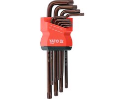 YATO YT-05680 Torx Security Sleutelset met Gat (Tamperproof) - 9-Delig - Lang Model - S2 Staal (HRC 58-62) - T10 t/m T50 - Bruine Coating