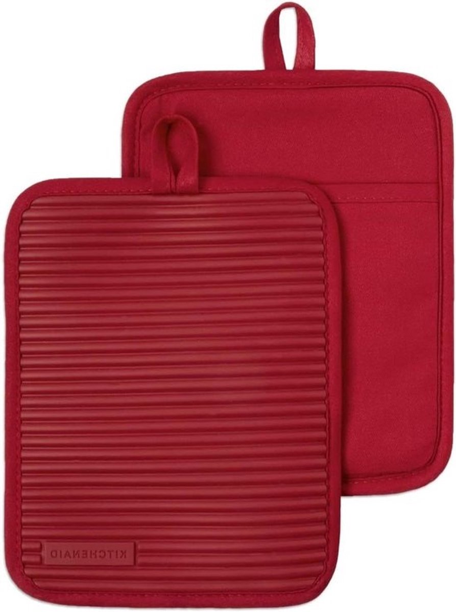 Siliconen pannenhouders - Keukenhandschoenen - Voor het vastpakken van hete pannen - Hittebestendig tot 300 °C - 18 x 23 cm - Rood