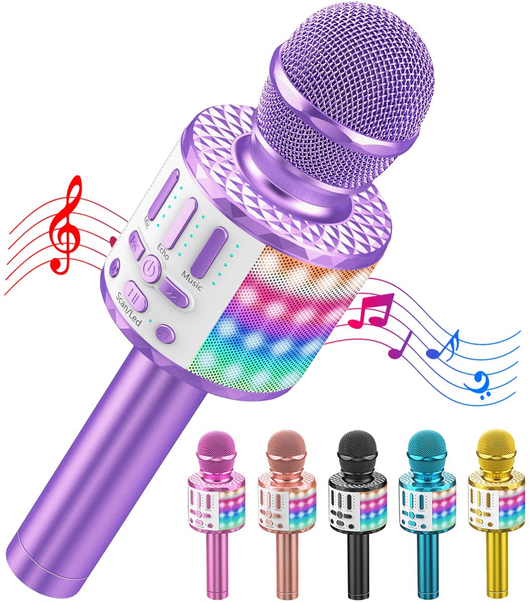 Draadloze karaoke-microfoon, Bluetooth, draagbaar, karaoke-microfoon, luidspreker met licht, karaoke-microfoon voor - ShopVlot