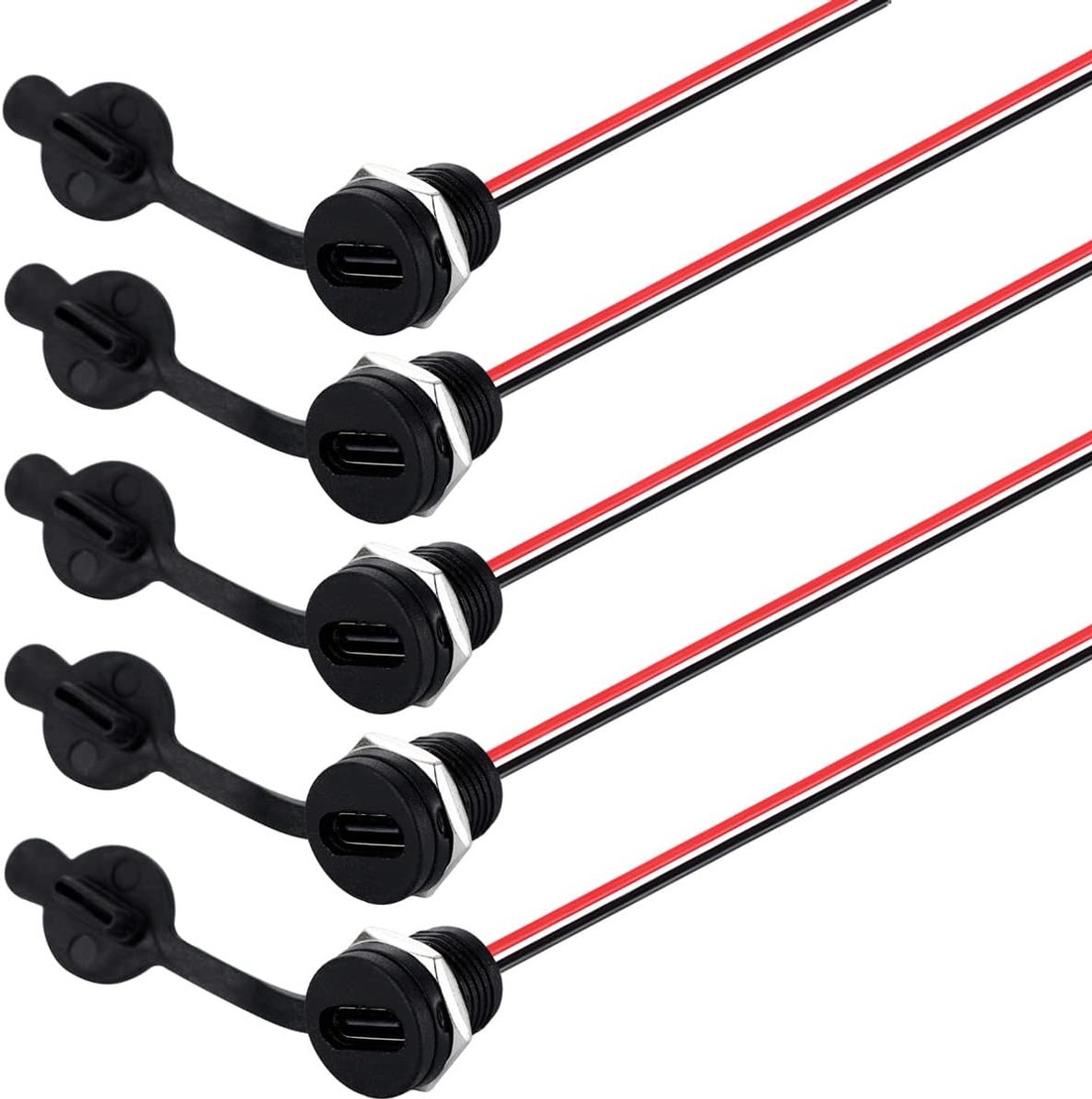 USB C connector waterproof - 5-delig - met schroefbevestiging - ideaal voor panelmontage - ShopVlot