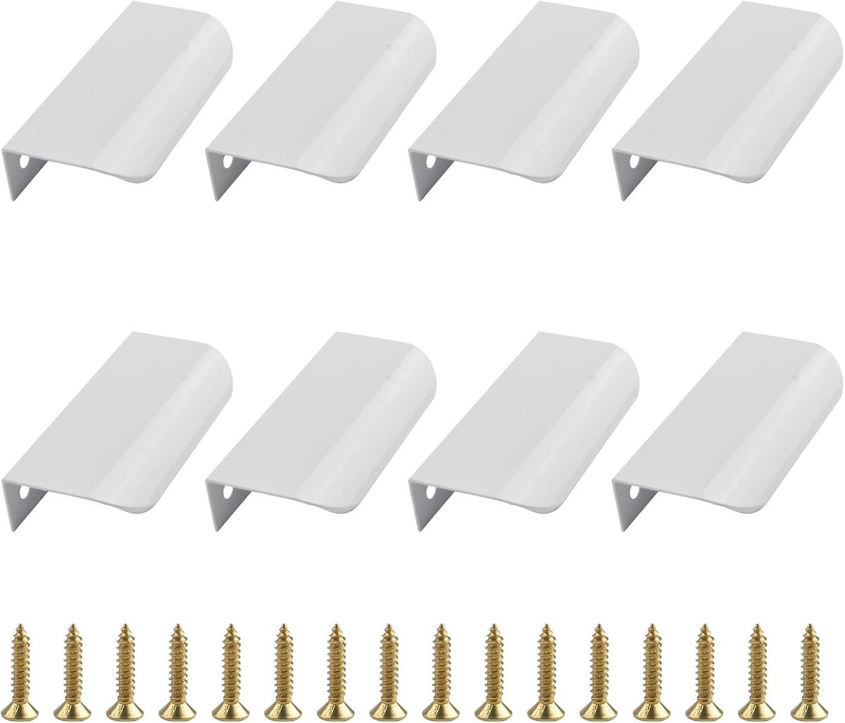 Back Mount Finger Edge Pull, 8pcs White Aluminum Alloy, Hidden Handles, Curved Edges, Hidden Finger Pull Handles - ShopVlot
