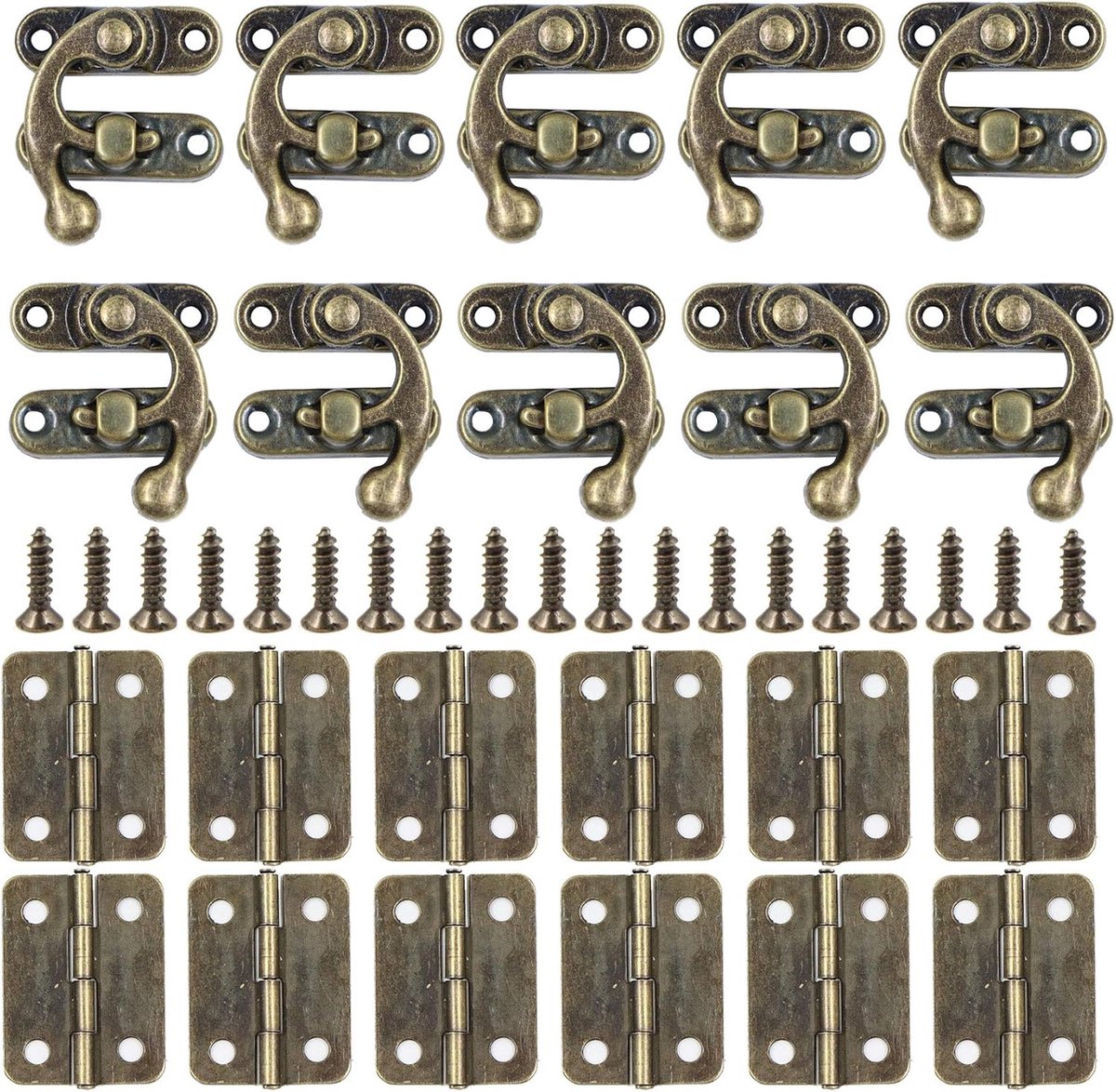 Antique Latch Hook Bracket Retro Clasp Left/Right Horn Lock 10 Pcs Antique Latch Hook Locking Hook + 12pcs Small Box - ShopVlot