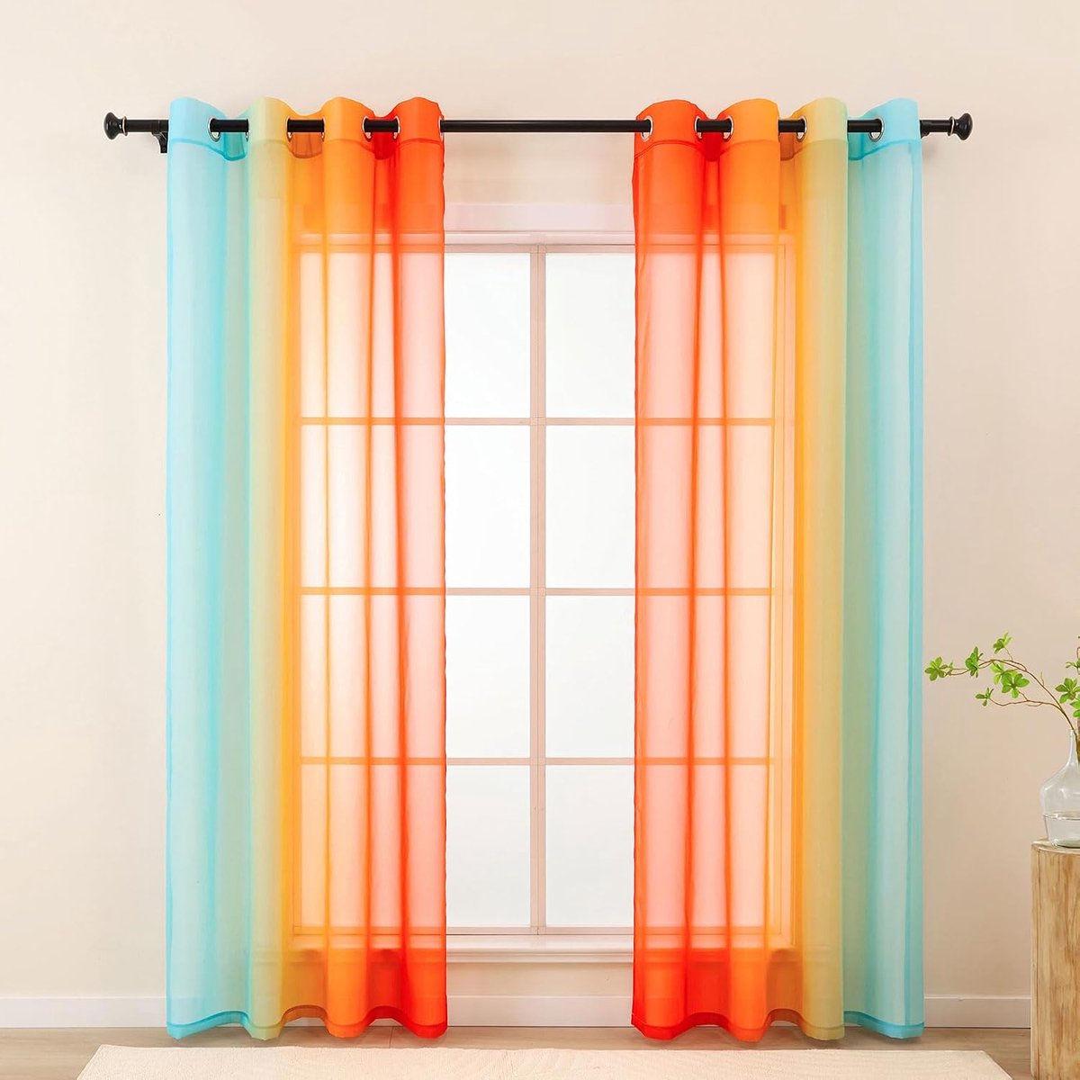 L.Z.E Blue and Orange Sheer Voile Curtains for Living Room with Eyelets Ombre Sheer Curtains and Curtains for Kids - ShopVlot
