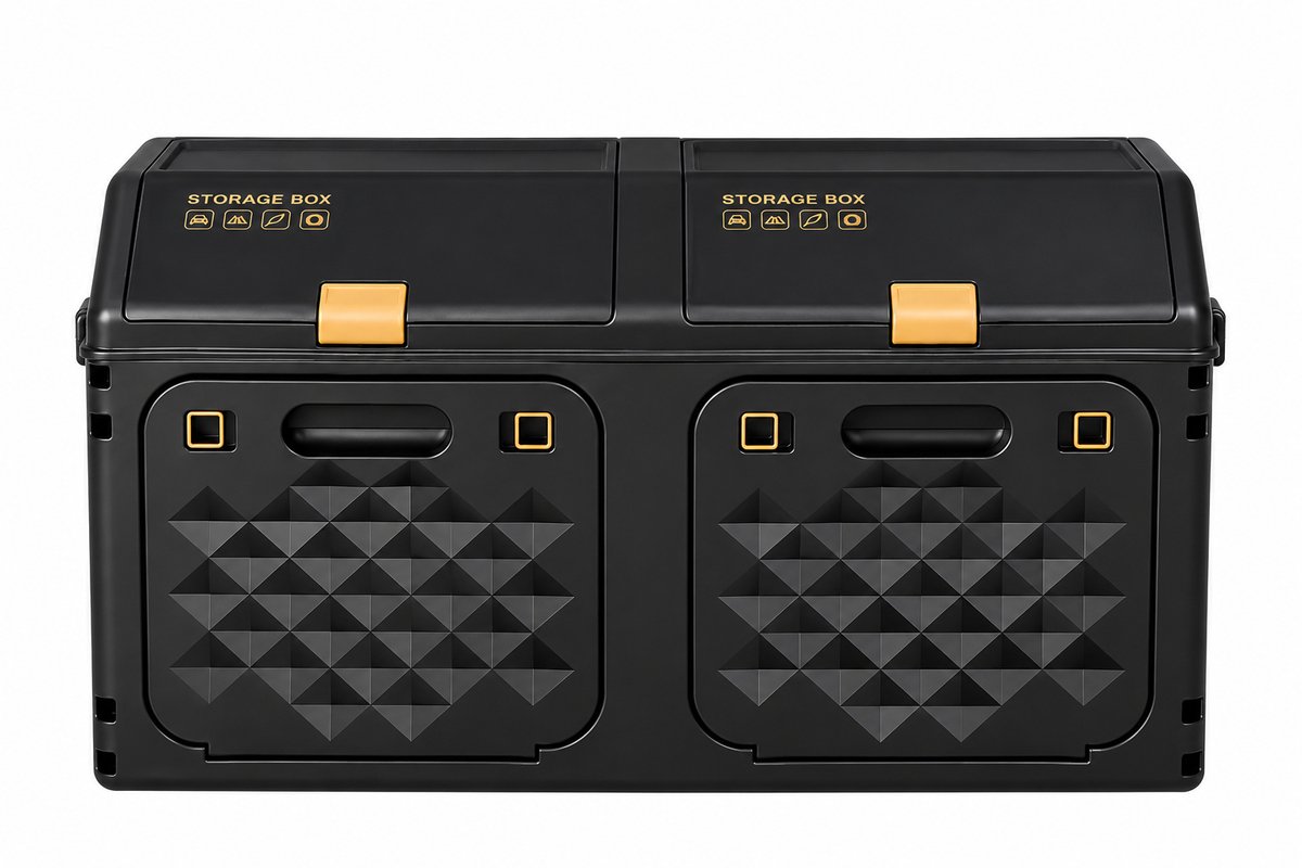 Sellino Opvouwbare auto opbergbox - Organizer 66L - Dubbel compartiment - Autokist - Kofferbak opbergtas - Zwart - 60 x 30 x 37 cm