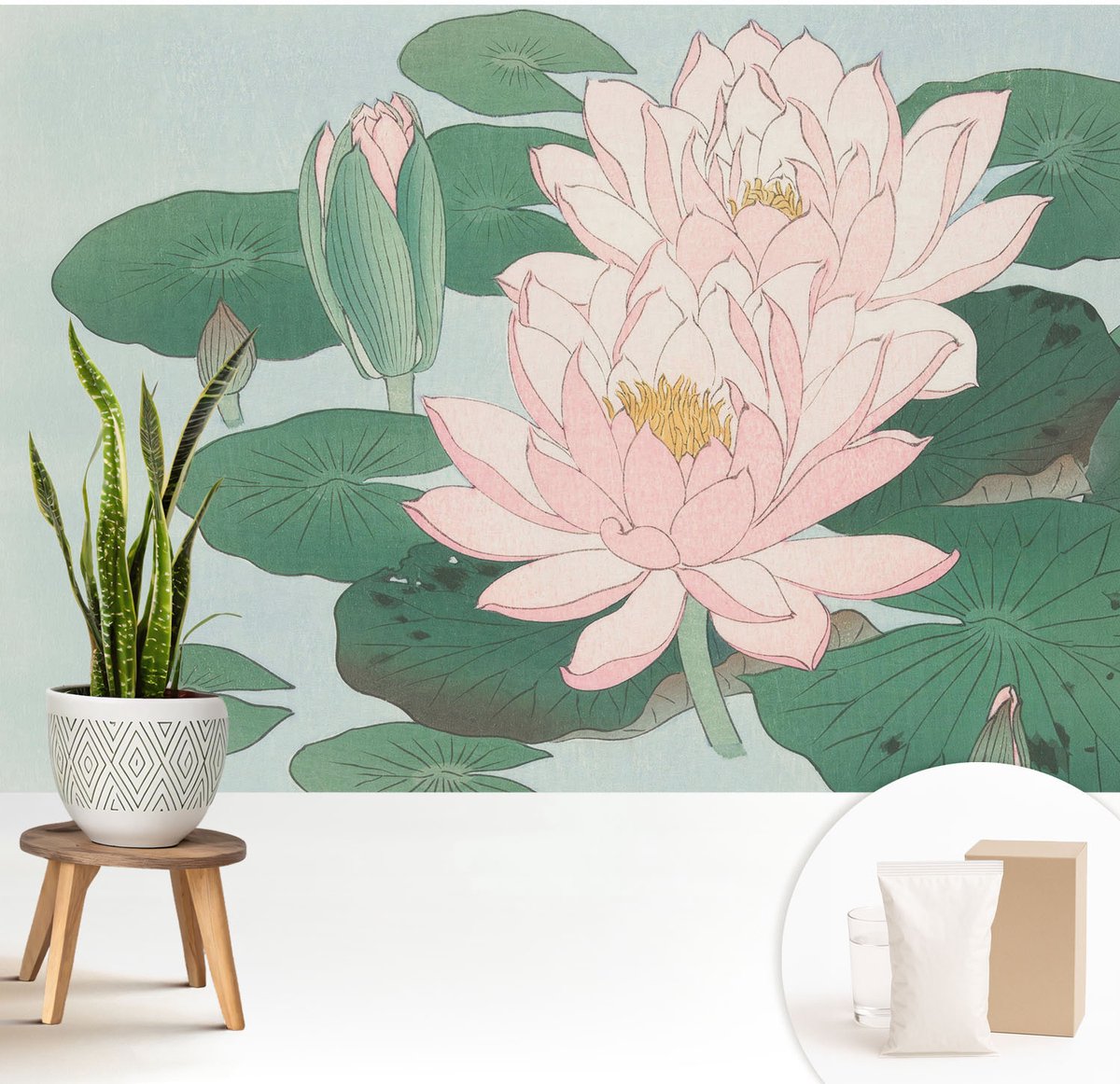 Wallfluent Fotobehang - Groente Vliesbehang - 208x146 cm - Waterlotus Fotobehang Vlies - Hal behang Bloemen En Planten - Muurschildering - Woonkamer behang