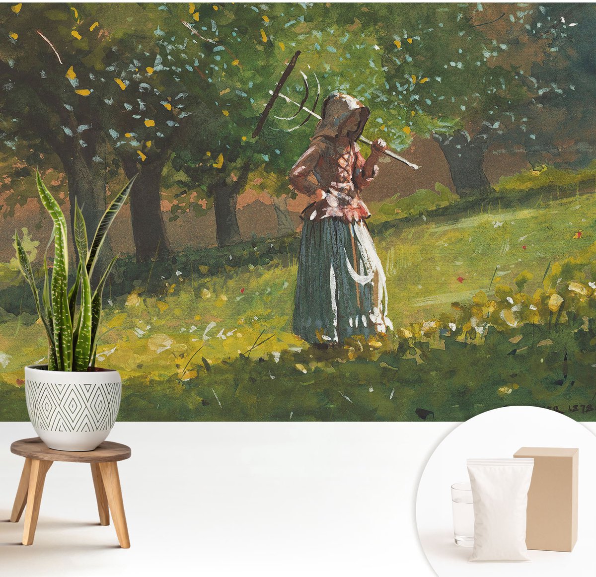 Wallfluent Fotobehang - Groente Vliesbehang - 208x146 cm - Herfstmiddag Fotobehang Vlies - Woonkamer behang Landschappen - Muurschildering - Woonkamer behang